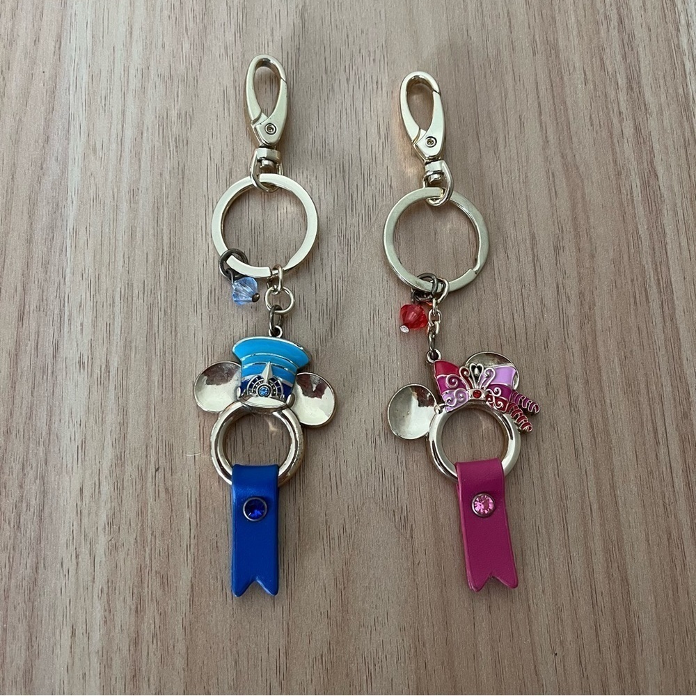 TOKYO DISNEY Mickey Mouse and Minnie Matching Train Handle Keychains Blu…
